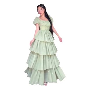 Mesh waist cinching fluffy dress cake dress