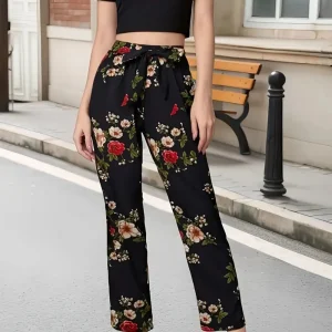 Tied Floral Straight Pants